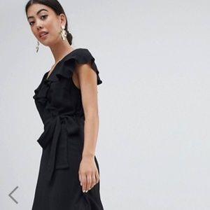 Petite Ruffled Long Black Dress